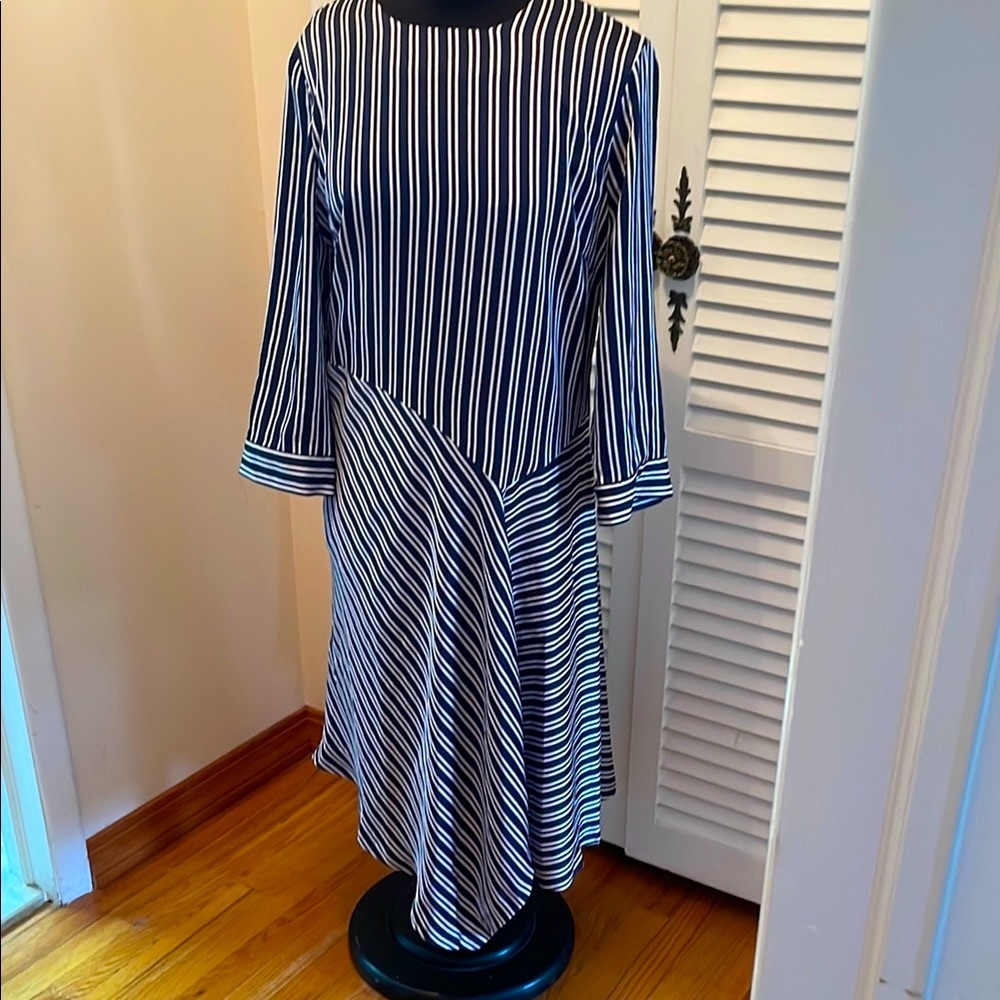 NWT Banana Republic Asymmetrical Blue and White Dress  long sleeves size14
